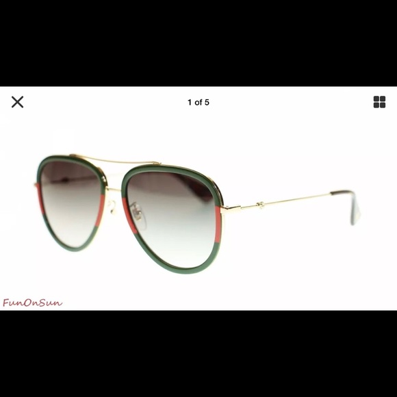 Gucci Accessories - Gucci GG0062 Aviator Green Red Women’s Sunglasses